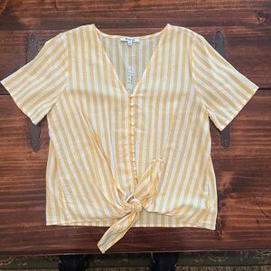 Madewell Yellow and White Striped Tie-Front Blouse